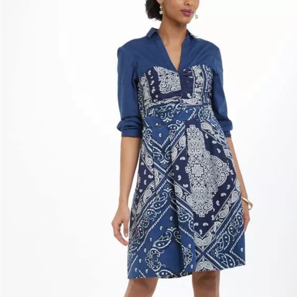 Anthropologie Holding Horses Flared Bandana Shirtdress Blue Paisley Rodeo size 6